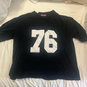 Edikted Black Jersey Top with White '76' Print